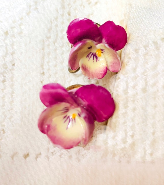 Screw Back Stud Earrings, Coalport China, Purple F