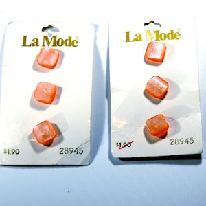 Vintage La Mode Buttons on Card - Orange Square Set of 6, 1/2 Inch, Made in Holland
