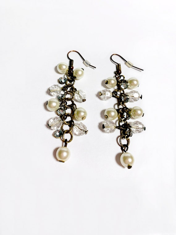 Long White Earrings, Chunky Crystal Earrings, Whi… - image 2