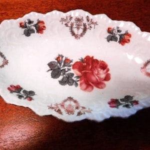 Bavarian Porcelain Tray, Ceramic Trinket Dish, Shabby Chic Jewelry Holder, Small Pink Decorative Plate