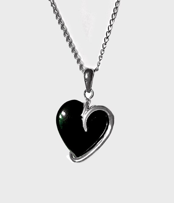 Black Heart Necklace Sterling Silver Necklace Sterling Etsy