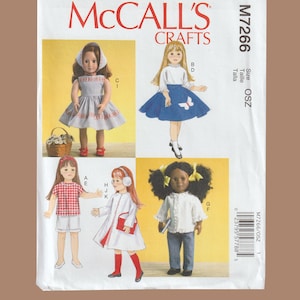 18 Inch Doll Clothes Patterns for American Girl, Vintage Doll Outfits, McCalls Sewing Pattern M7266
