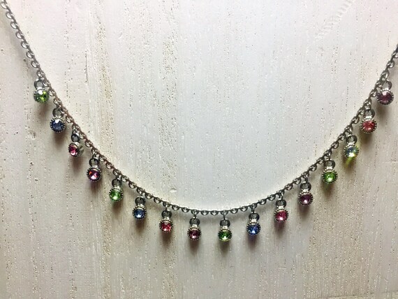 Rainbow Rhinestone Necklace   Cluster Gemstone Ne… - image 4