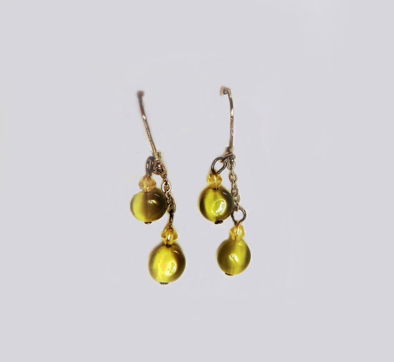 Lime Green Earrings, Small Crystal Earrings, Tran… - image 2