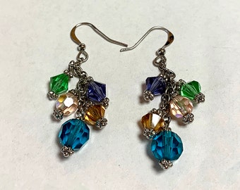 Multi-colored Earrings,  Cascading Earrings, Waterfall Earrings, Mint Green Earrings