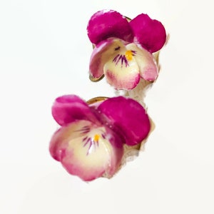Hand Painted Pansy Floral Bridal China Earrings with Vintage English Bone - Cortland England