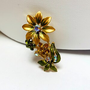 Art Deco Gold Red Rose Brooch, Romantic Gift for Loved One
