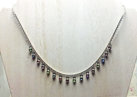 Rainbow Rhinestone Necklace   Cluster Gemstone Ne… - image 1