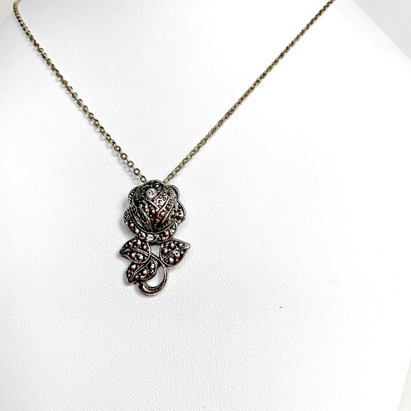 Vintage Marcasite Jewelry,  Flower Necklace,  Marcasite Necklace,