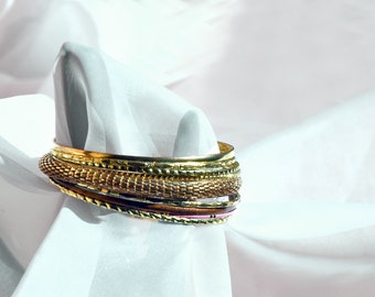 Vintage Metal Bangle Bracelet Set - Layered Alloy Jewelry for Women, Unique Gift Idea