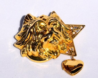 Charming Gold Puppy Brooch, Vintage Dog Rescue Gift, Adorable Animal Pin