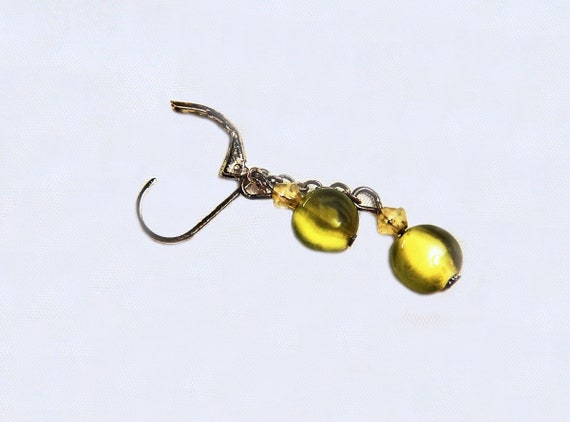 Lime Green Earrings, Small Crystal Earrings, Tran… - image 3