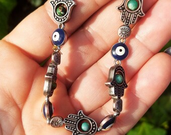 Crystal Protection Hamsa Evil Eye Flourite pulsera con cuentas