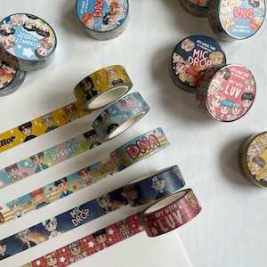 BTS-washitape | Afplaktape | Bulletjournaal | Kpop | Plannertape | Fotokaartdecoratie | Boter | DNA | Jongen met liefde | Microfoon laten vallen | Dynamiet
