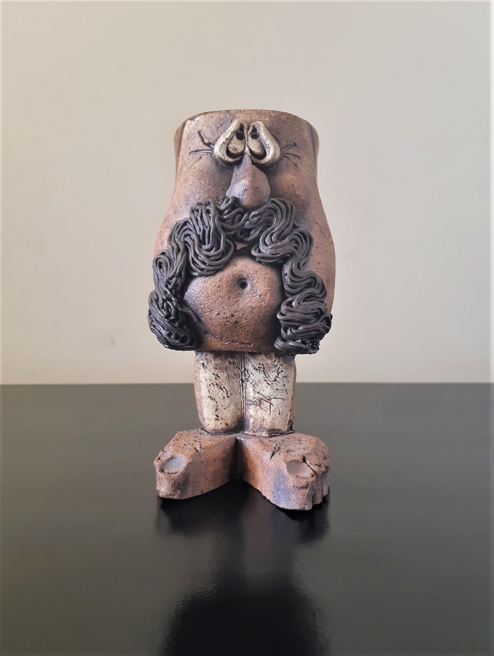 Vintage Ugly Face Studio Pottery Mug with Feet / Funny Face Etsy