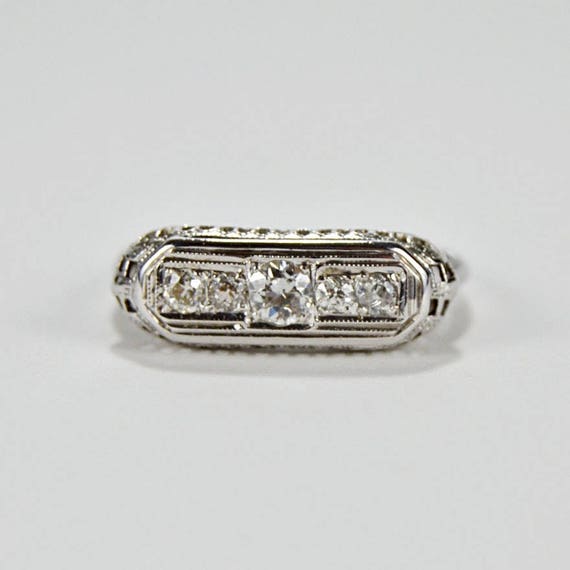 18K Gold Edwardian Filigree Diamond Ring