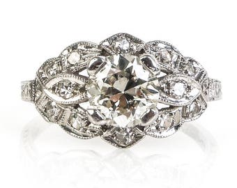 Art Deco Platinum and Old European Cut Diamond Engagement Ring