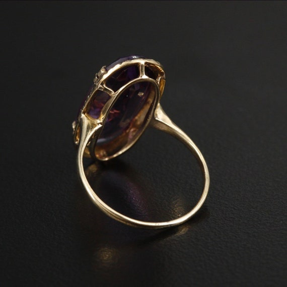 Victorian Amethyst 9K Gold Ring with Floral Detail - image 8