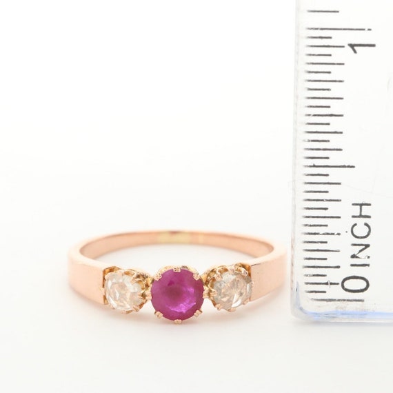 18K Rose Gold Ruby and Rose Cut Diamond Ring - image 2