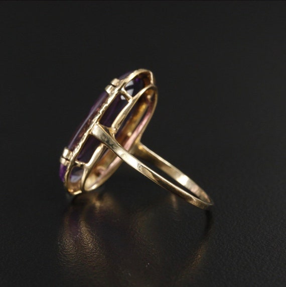 Victorian Amethyst 9K Gold Ring with Floral Detail - image 6