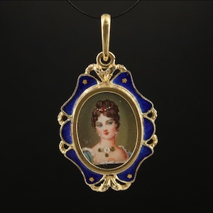Antique Bridgerton Regency Period English Era 14K Diamond Enamel Portrait Pendant