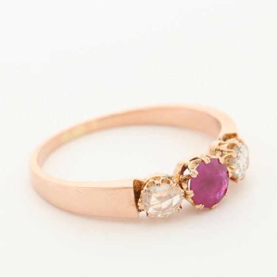 18K Rose Gold Ruby and Rose Cut Diamond Ring - image 4