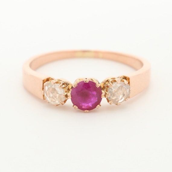18K Rose Gold Ruby and Rose Cut Diamond Ring - image 1