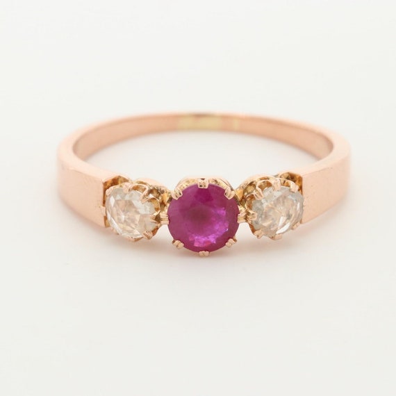 18K Rose Gold Ruby and Rose Cut Diamond Ring - image 3