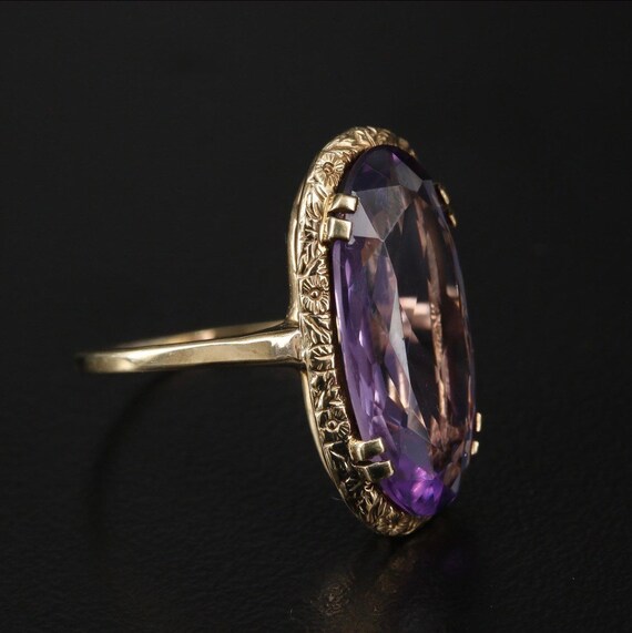 Victorian Amethyst 9K Gold Ring with Floral Detail - image 4