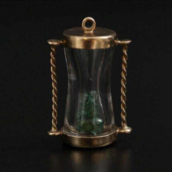 Vintage 14k Gold and Emerald Hourglass Charm