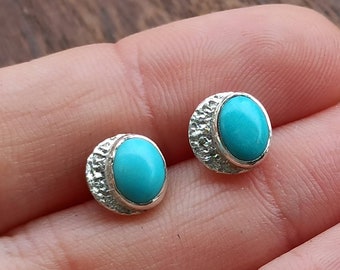 Turquoise Earrings, Recycled Sterling Silver Studs, Crescent Moon Celestial Lunar Jewelry, Dainty Minimalist Stud Earrings, Hypoallergenic