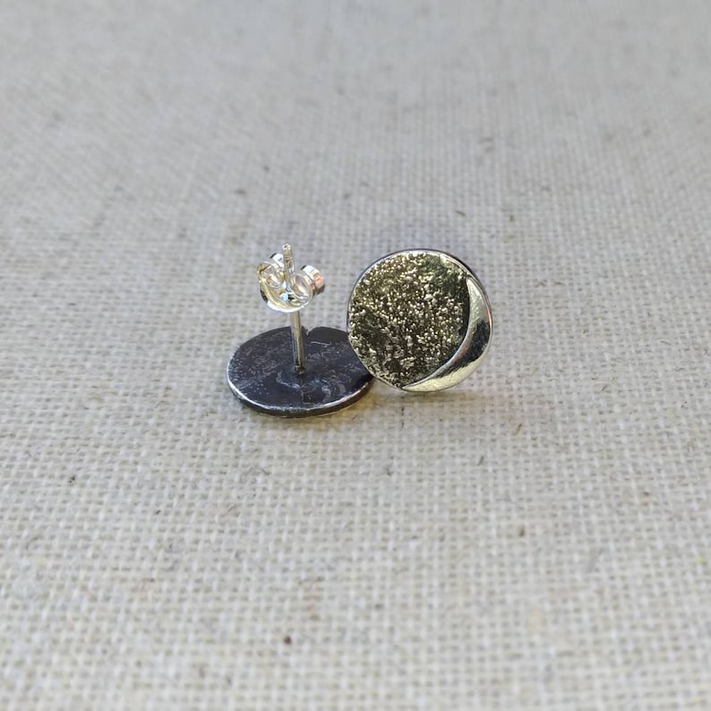 Antique Style Oxidized Stud Earrings|Hypoallergenic|Recycled Silver Sterling Silver Crescent Moon Earrings|Approx 12mm in Diameter|Boho