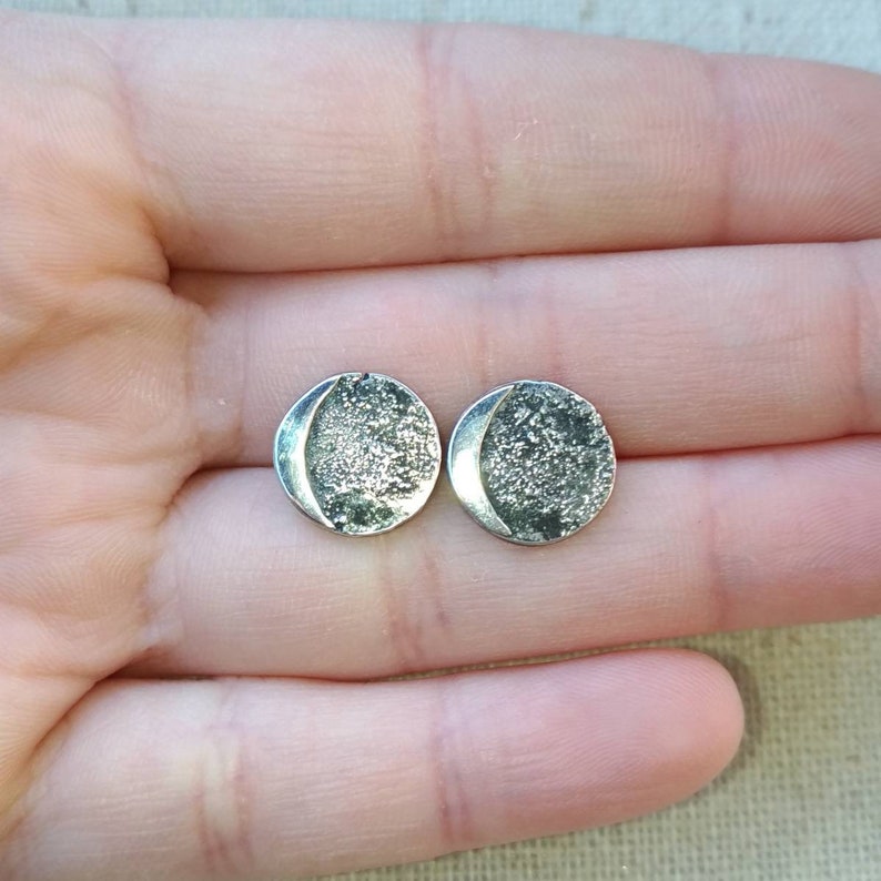 Antique Style Oxidized Stud Earrings|Hypoallergenic|Recycled Silver Sterling Silver Crescent Moon Earrings|Approx 12mm in Diameter|Boho