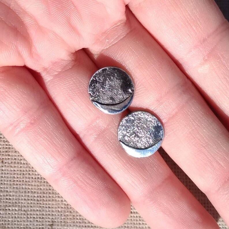 Antique Style Oxidized Stud Earrings|Hypoallergenic|Recycled Silver Sterling Silver Crescent Moon Earrings|Approx 12mm in Diameter|Boho