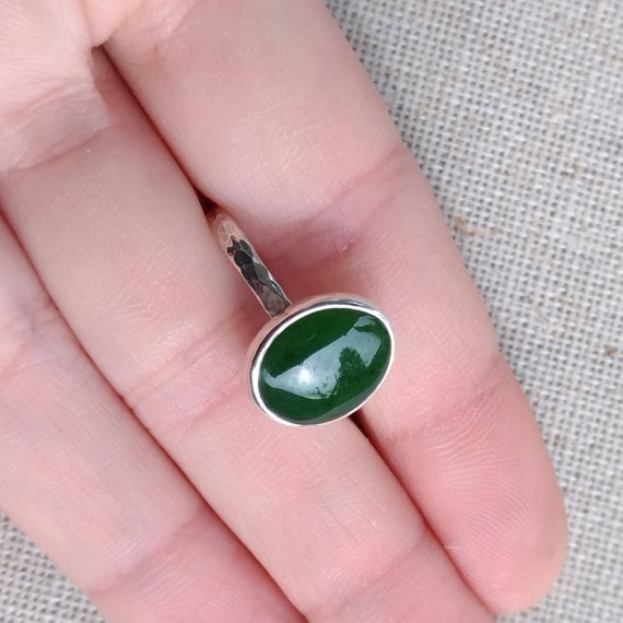 Jade Nephrite Sterling Silver Ring With A Simple Hammered Etsy