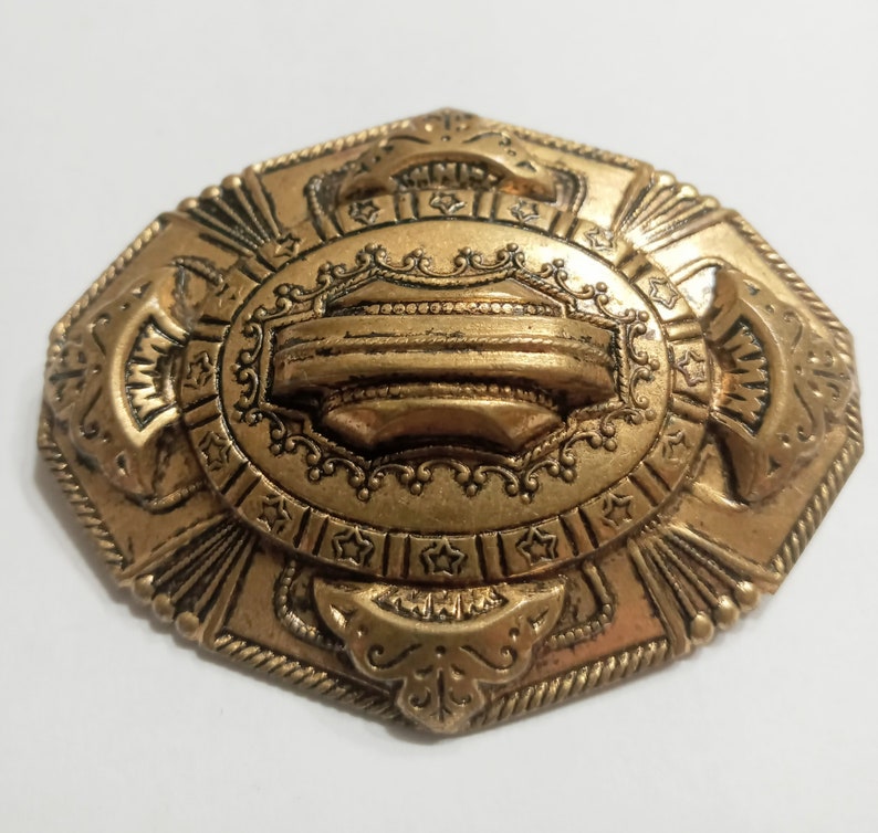 Vintage Stamped Embossed Etruscan Shield Brooch | Etsy