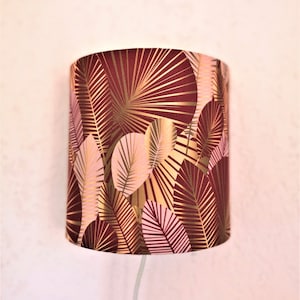 Half circle wall light in art deco fabric jungle leaves rose gold burgundy