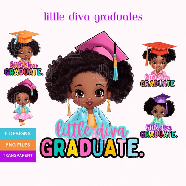 Little Black Girl Graduate, Graduation Party Clip Art, Diva Grad PNG, Purple, Pink Cap on Afro Clipart, Kindergarten, Pre-school, Pre K