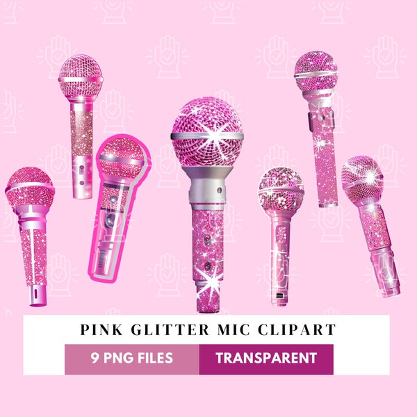 Pink Microphone Clipart, 9 PNG, Hot Pink & Silver Glitter Mic, Illustration for Girl, Child Singer, Little Kid Performing Arts, Choir Decor