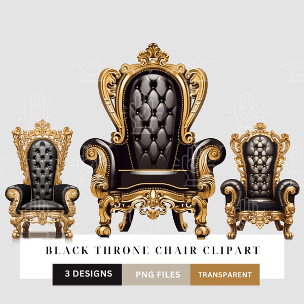 Black Throne Clipart, Royal Theme Clip Art, PNG, Black and Gold Chair, Cartoon, Illustration, Download