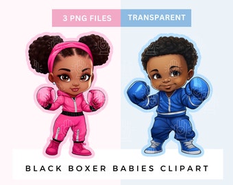 Black Baby Boxer Gender Reveal Clipart, Little Boy and Girl Boxer, Royal Blue Vs. Hot Pink, Twins Baby Shower, Wrestler Illustration, 3 PNG