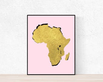 Africa Wall Art - Gold and Pink - Printable, Instant Download - 4x6 and 8x10