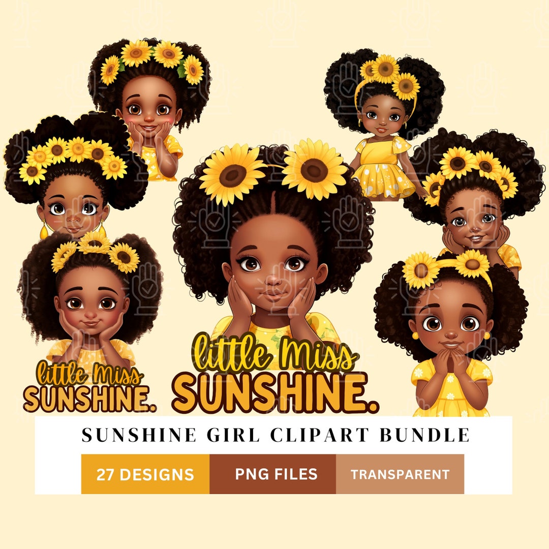 Lil Miss Sunshine Clipart, Little Black Baby Girl Clipart, Sunflower ...