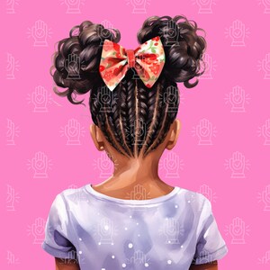 Black Girl Hairstyle Clipart, 12 PNG, Watercolor Back View Images, Little Afro Puffs, Pigtails, kids braids, natural hair, African-American image 3