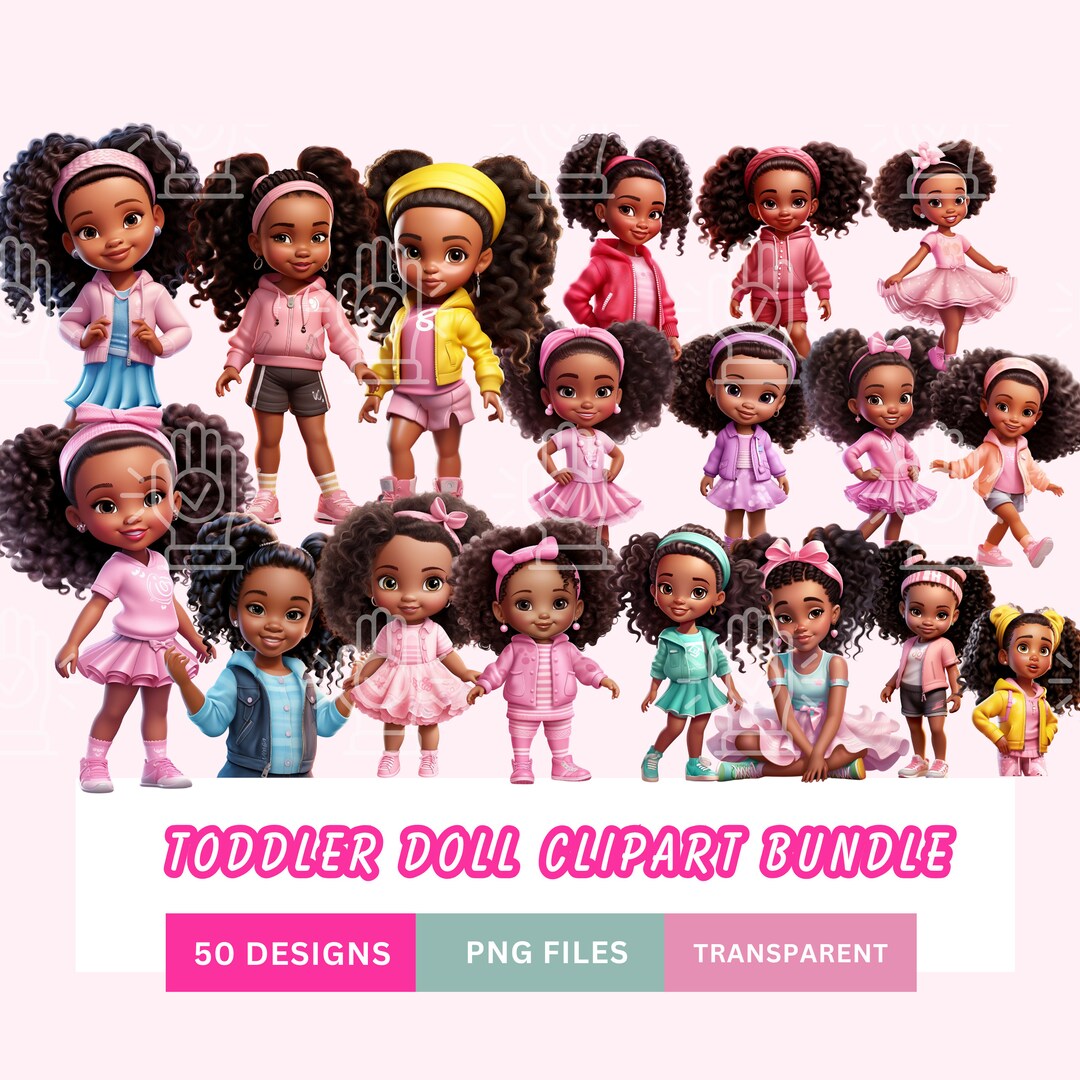 Black Doll Toddler Clipart, Little Black Baby Girl Doll Themed Party ...