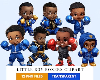 Black Boy Boxer Clipart, PNG, Little Kid with boxing gloves, baby cartoon, Children's Boxing theme, Strong Toddler, Muscles, Birthday Party