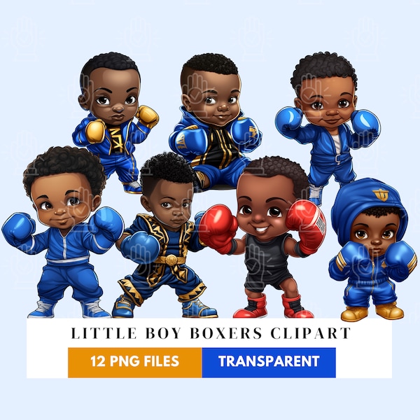Black Boy Boxer Clipart, PNG, Little Kid with boxing gloves, baby cartoon, Children's Boxing theme, Strong Toddler, Muscles, Birthday Party