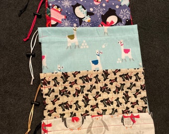 Winter And Holiday Prints Handmade Drawstring Bag(s)