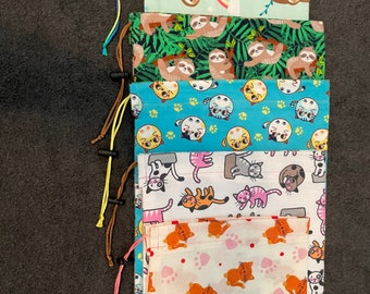 Sloths and Cats Handmade Drawstring Bag(s)