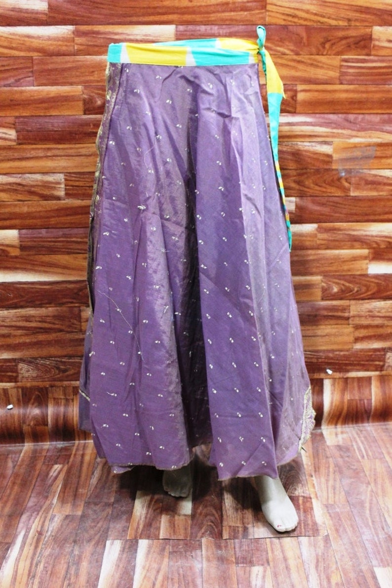 Bohemian Art Silk Sari Skirt Double Layer Reversible Skirt Handmade Vintage Sari Skirt Women/'s Long Magic Wrap Skirt